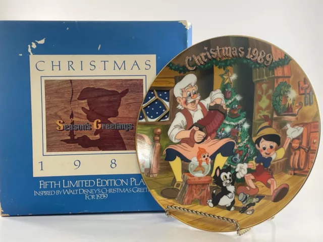 Disney Pinocchio Christmas collectible Plate 1989 5th Limited Ed. from 1939 film