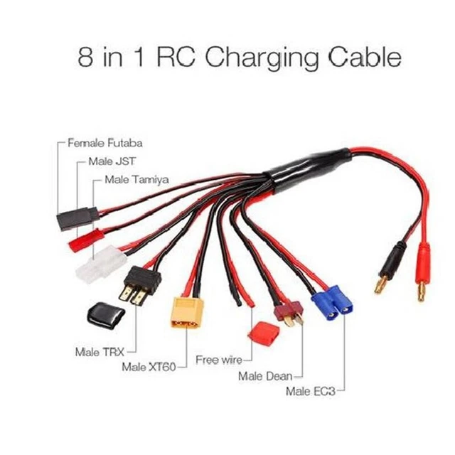 Câble Chargeur RC 8 En 1 - Adaptateur Multi-Connecteurs - Pour Batteries Lipo - 30cm