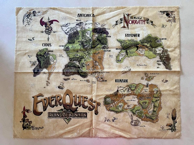 EverQuest: The Ruins of Kunark | Collectable PC Game Vintage Cloth Map (2000)