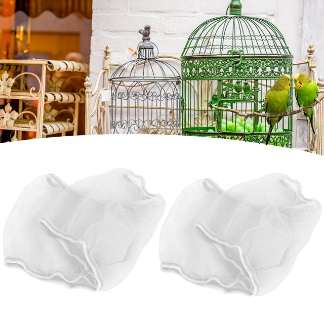 Blanco S 2 PIEZAS Cubierta de jaula para pájaros Jaula para pájaros Cubierta de malla de poliéster Cazador de semillas