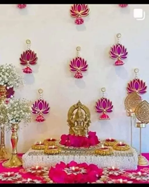 Handmade Wall Decor Lotus (10 Pcs - Pink) jhumki Style Hanging for Home Decor