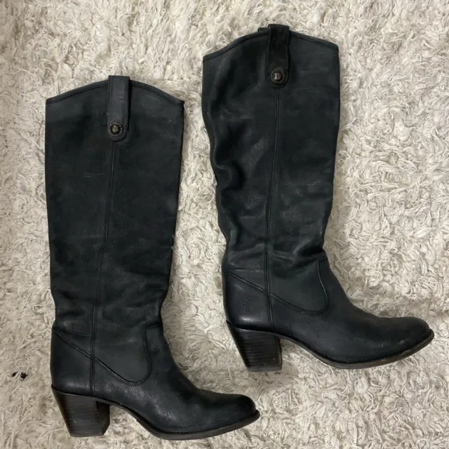 Frye Jackie Button Tall heeled Riding Boot  Women  Size 7.5 black leather $410