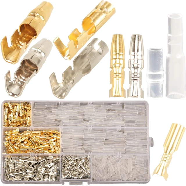 400PCS 3.9Mm Laiton Bullet Connecteurs Kit Mâle Et Femelle Avec Manchon Isolant,