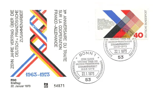 BRD Ersttagsbrief, FDC, MiNr. 753, 10 Jahre  deutsch-französische Zusammenarbeit