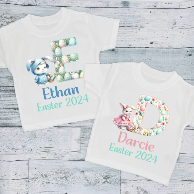 Personalised Easter Bunny Alphabet 2024 Baby Boy Girl Kids Children's T-Shirt