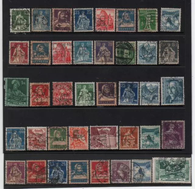 Perfin  Switzerland Nice Lot Of 40 Different Used Stamps Many Perforation Types