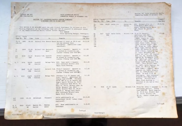 BR WR Supplement to Working Timetable (WTT) - Section PC 1982, HST Salisbury ecs