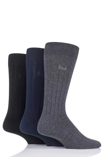 Pringle  Laird Men's Cotton Rib Trouser Socks in Assorted Colours Multipack of 3