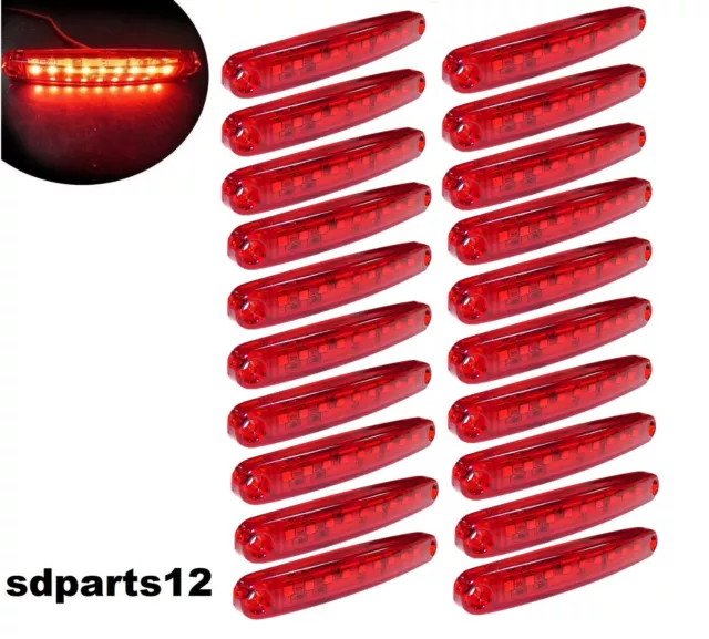 20 x 9 Led 24 Volt Rosso Segnalatore Luce Ingombro Posteriori Camion Rimorchi