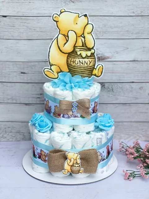 2 Tier Winnie The Pooh Diaper Cake Baby Shower Boy Table Centerpieces