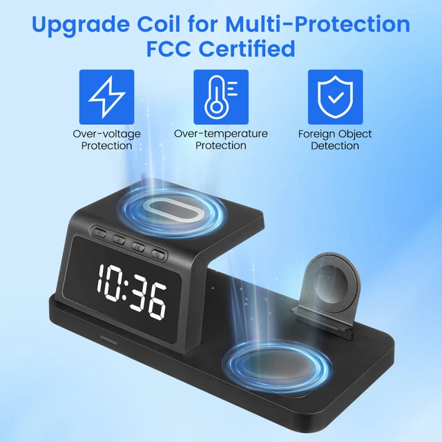 4 in 1 Digital-Alarm-Clock-Thermometer-Qi-Wireless Charger For Iphone Samsung