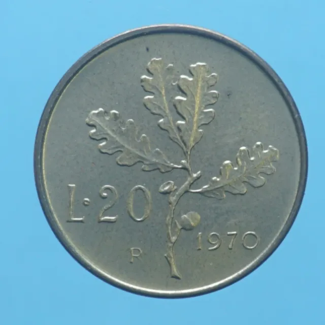 Repubblica Italiana 20 Lire 1970 ''P'' Ramo Di Quercia Coin Bronzo Bronze