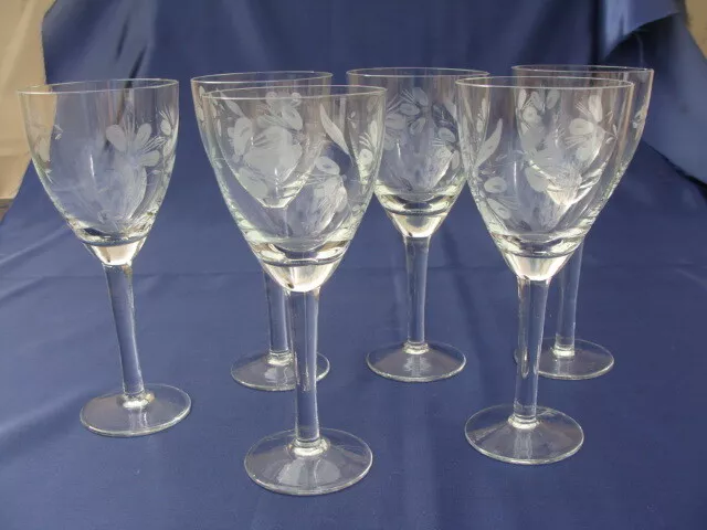 Toscany Romania 6 Vintage Cut Etched Crystal Wine Goblets Glasses 6 7/8"