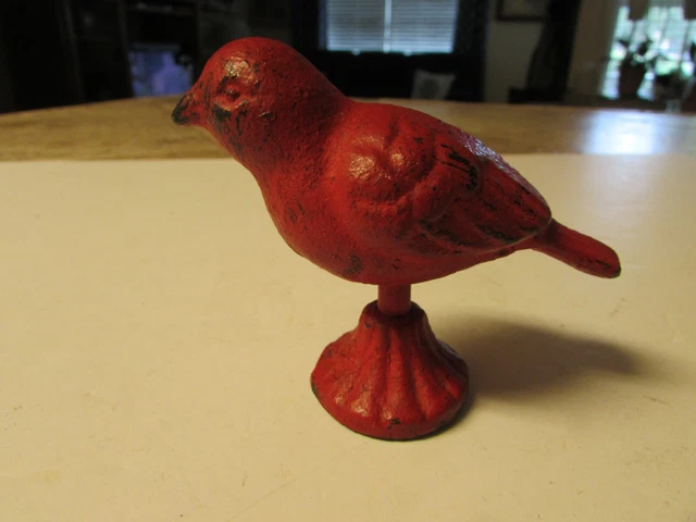 Vintage Heavy CAST IRON RED BIRD 4" x 5" PAPER WEIGHT Worn Primitive