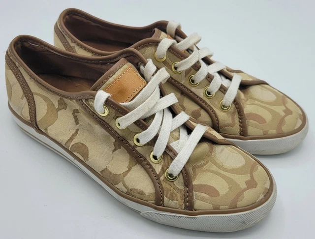Coach Women's Size 7.5 Dee Khaki Gold Lace-Up Sneaker