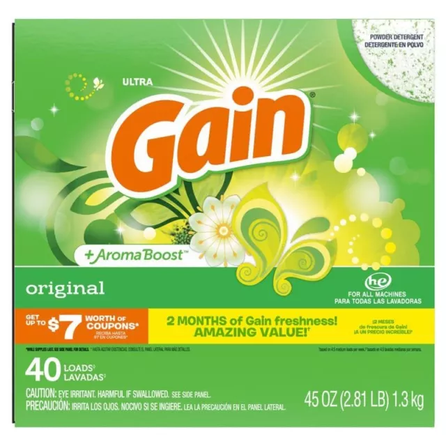 Gain Ultra Original Scent High Efficiency Powder Laundry Detergent, 45 Ounce