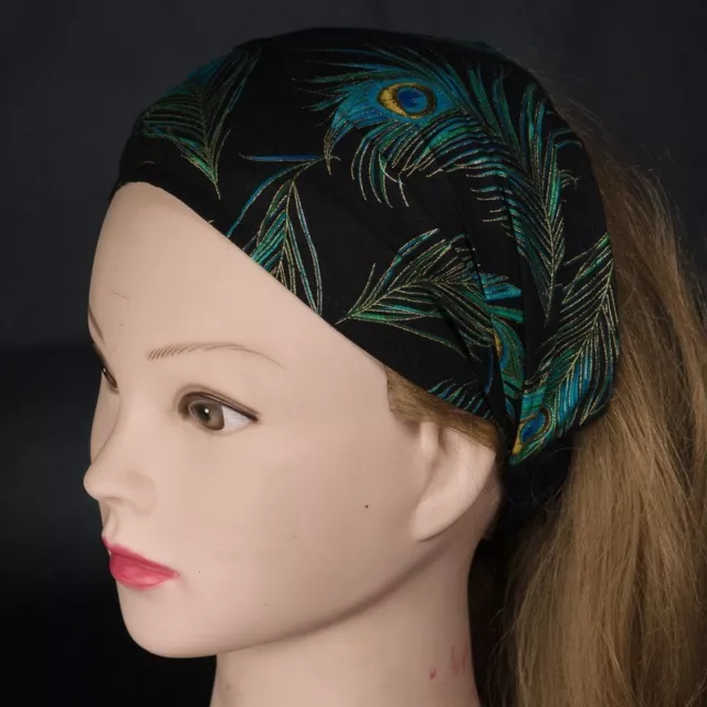 Realistic Peacock Feathers Hair Head band Bandana Biker Timeless Treasure