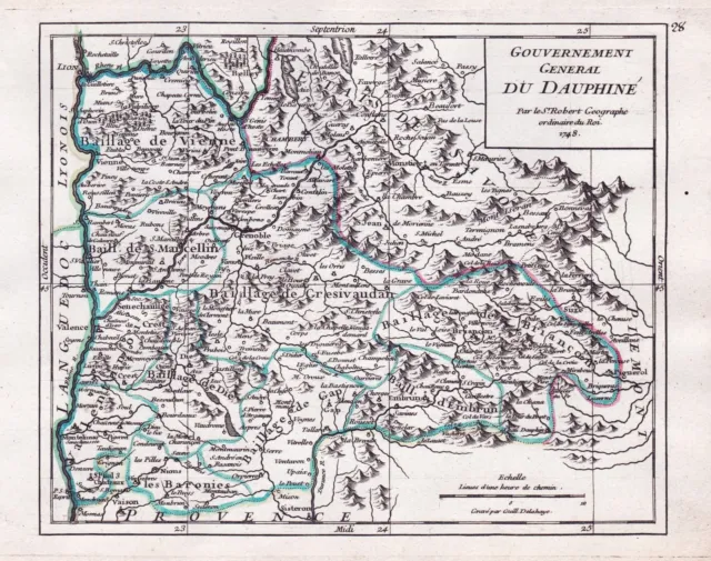Dauphine France Frankreich carte map Karte Robert de Vaugondy 1748