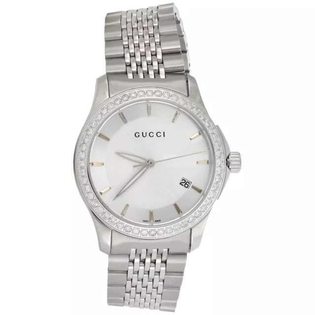 MONTRE GUCCI YA126401 veritable diamant cadran argent G acier intemporel 38 mm 1 75 ct. EUR 2.757 30 PicClick FR