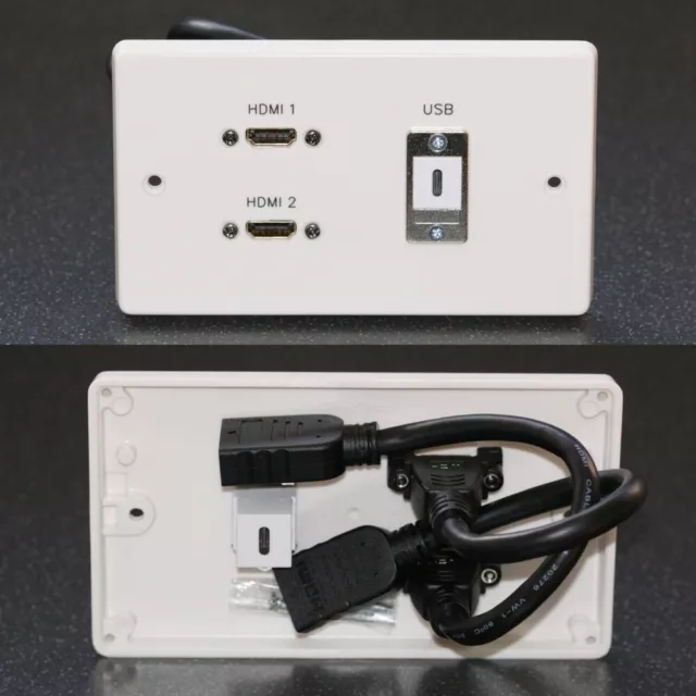 Av Placa de Cara de la Pared Con 2X HDMI v2.1 Y 1 X USB3.1 Tipo C Enchufes