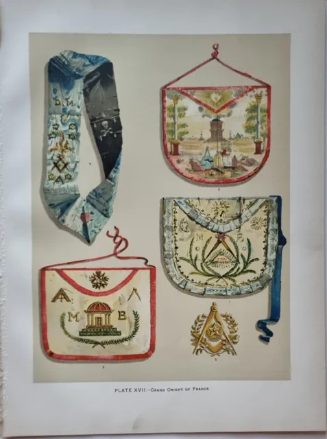 1886 Masoneria Estampado Grand Orient De Francia Maestro Delantal Joya