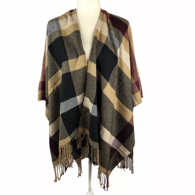 Boutique Women's One Size Fringe Plaid Cape Scarf Wrap