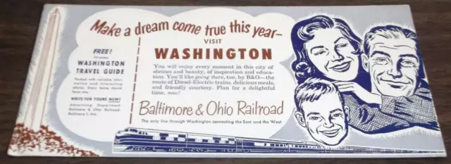 1950's BALTIMORE & OHIO RAILROAD UNUSED INK BLOTTER VISIT WASHINGTON