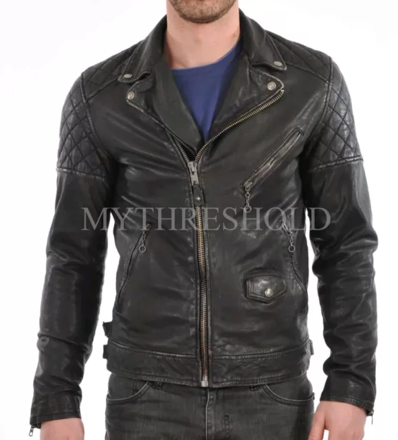 New Men's Biker Motorcycle Brando Style Biker Real Leather Jacket