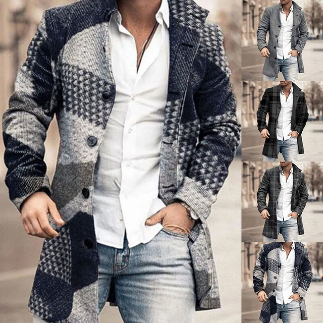Men's Long Sleeve Wool Lapel Jacket Outwear Business Formal Blazer Coat Overcoat