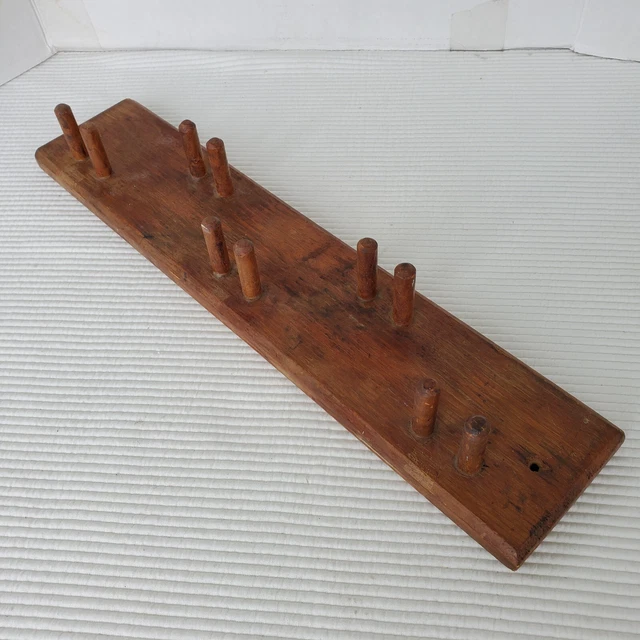 Rustic Wooden Coat Peg Key Rack Wall Multi Hook Wood 19"x4" Clothes Hanger