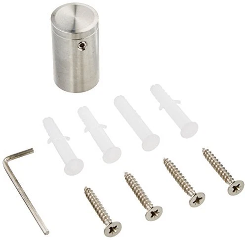 Displays2go Stainless Steel Edge Grip Standoffs Set of Four 1 x 1.5 Inch Roun...