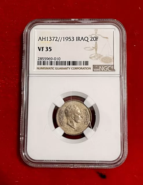Iraq 20 fils 1953, NGC VF35 King Faisal II Silver Coin, Km#113