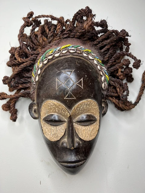 hand carved Chokwe Mask Mwana Pwo with Stand African Art 13" X 7"