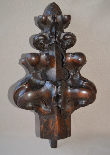 French Antique Architectural Walnut Wood Finial Panel 18th.c