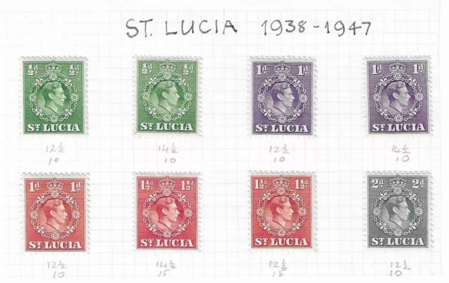 St Lucia 1938-48 GVI Definitives Mint Cat£40+ (18v)