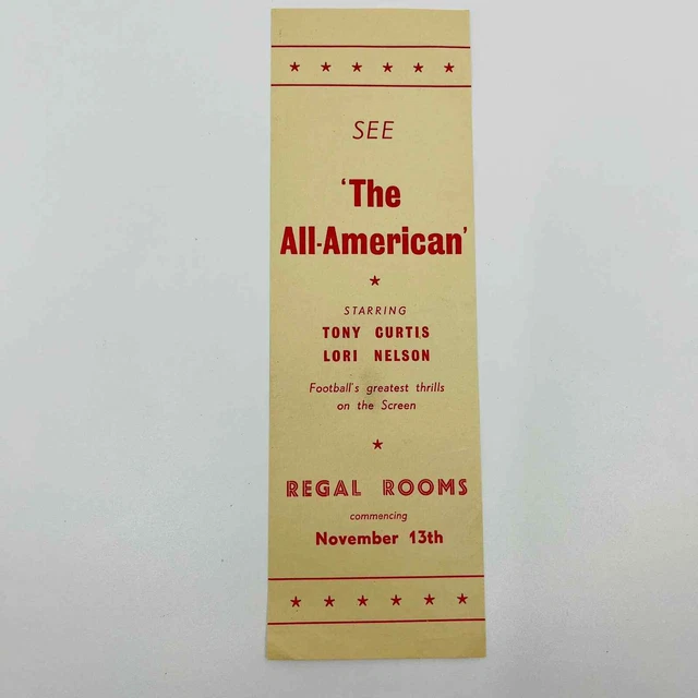1953 The All American Movie Tony Curtis Advertising Bookmark Flyer SC1 1953 The All American Movie Tony Curtis Advertising Bookmark Flyer SC1