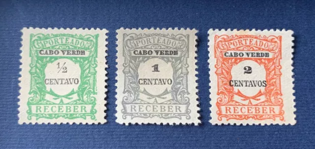 Portuguese Cape Verde Cabo Verde - 3 unused postage due stamps - Receber