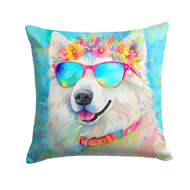 Samoyed Hippie Dawg Fabric Decorative Pillow DAC2548PW1818
