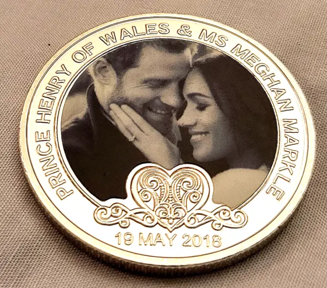 Prinz Harry & Meghan Markle Silbermedaille Münze Königin Elizabeth II. Liebesherz USA