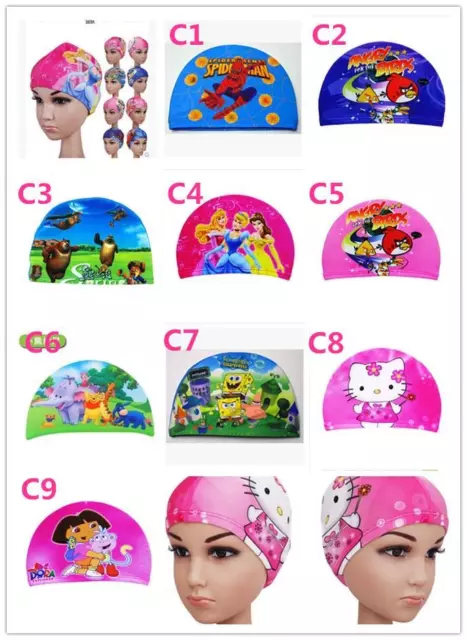 Lycra Swim caps for kids digital cute cartoon baby bathing Children swimming cap 2