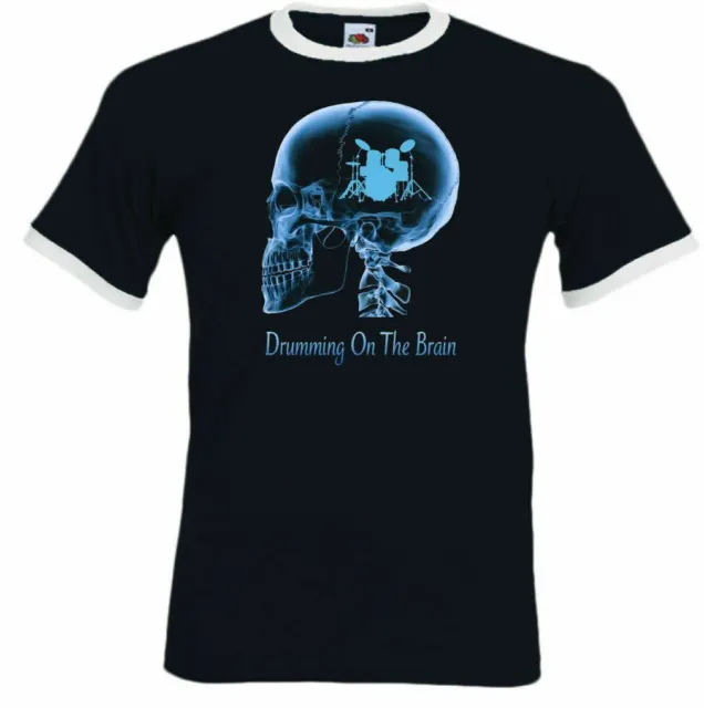 Drumming T-Shirt On The Brain Mens Funny Drum Drums Drummer Kit Sticks Cymbals