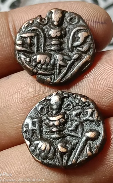Ancient indian 2 coin of Lohara Dynasty  kashmir SANGRAM DEVA / DIDDA RANI 980AD