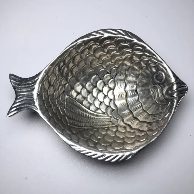 Vintage Pewter Fish Bowl Hacienda Real Mexican Hand Made Dish Jewelry Holder