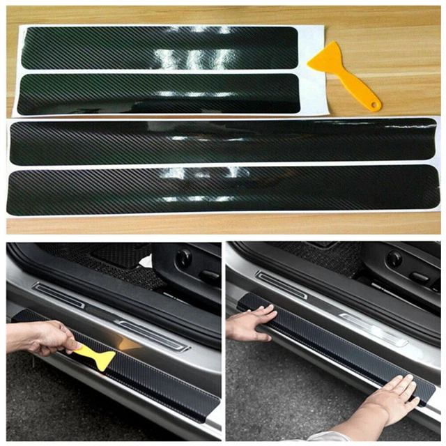4pcs Carbon Fiber Car Door Plate Sill Scuff Cover Anti Scratch Sticker Protector