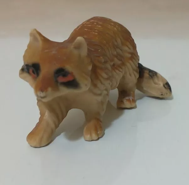 VTG Raccoon Figurine Hard Plastic Hand Painted 3" Hollow Toy Figure Wild Animal