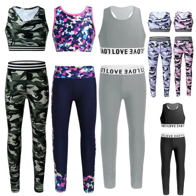 Abito tuta bambini bambine coltura top + pantaloni balletto palestra costume allenamento