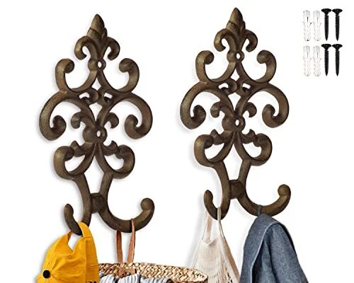 Comfify Cast Iron Vintage Double Wall Mounted Hooks | Decorative Antique Wall...