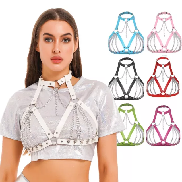 WOMENS MENS PU Leather Chest Harness Adjustable Straps Bra Belt for Rave  Party £20.71 - PicClick UK