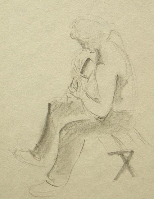 Richard J. Ericson original graphite pencil drawing 'The Guitarist' 1980’s