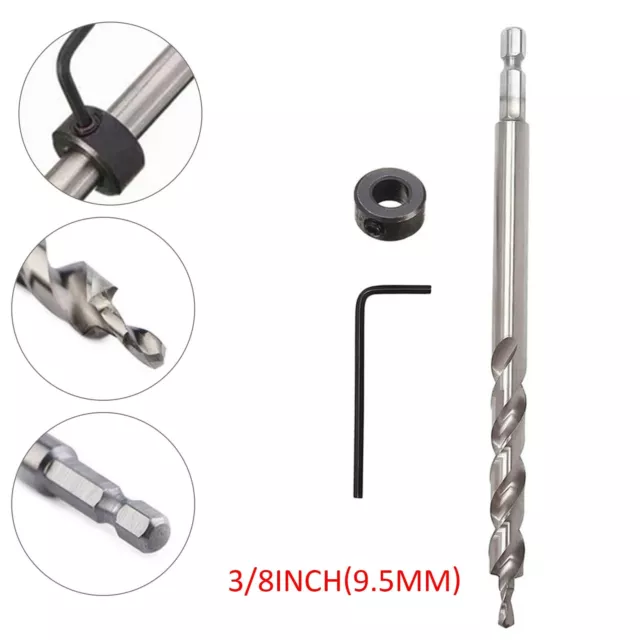 3/8inch(9.5mm) Hex Twist Step Drill Bit Set for Pocket Hole Drill Jig Guide Kit